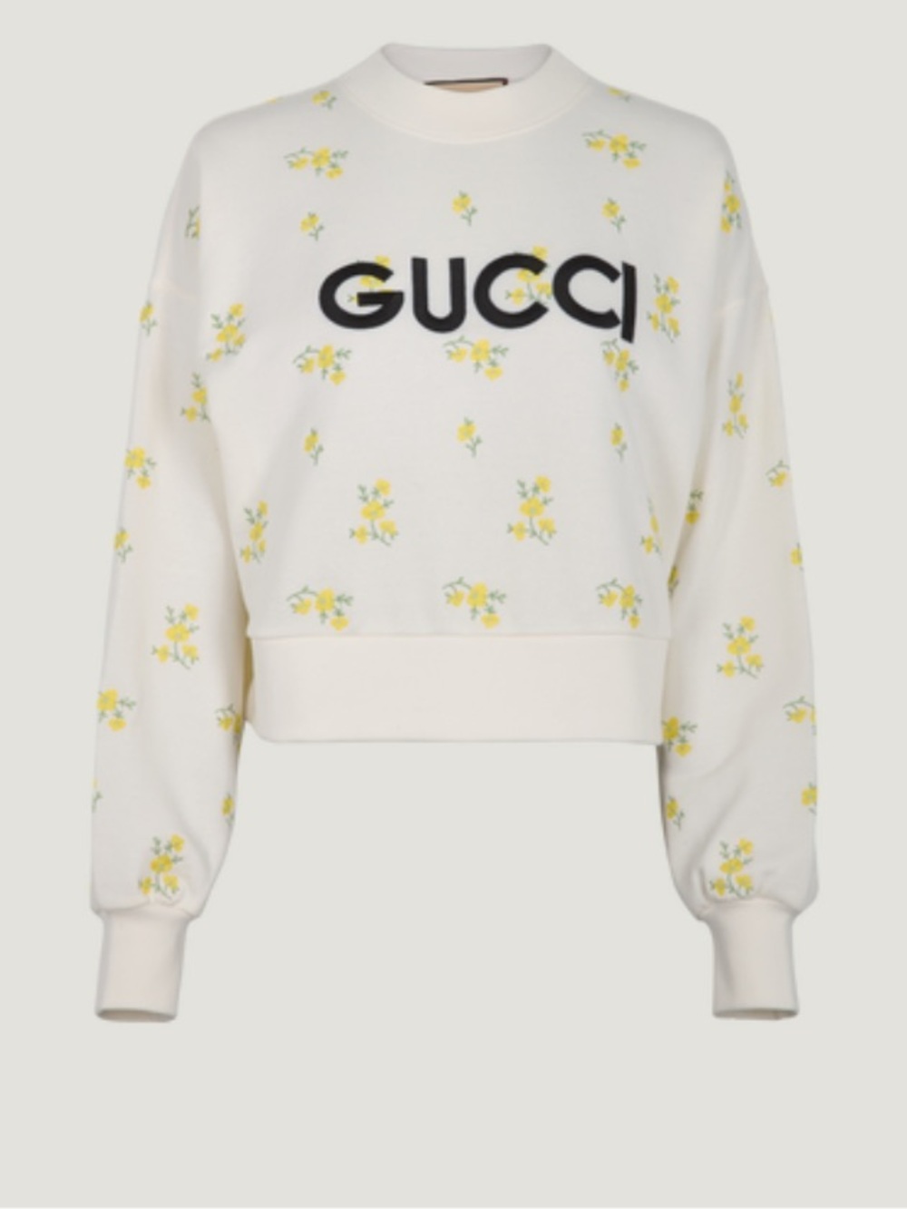 Gucci Cream Flower Sweatshirt Black Logo and Yellow Floral Embroidery  L NWT
